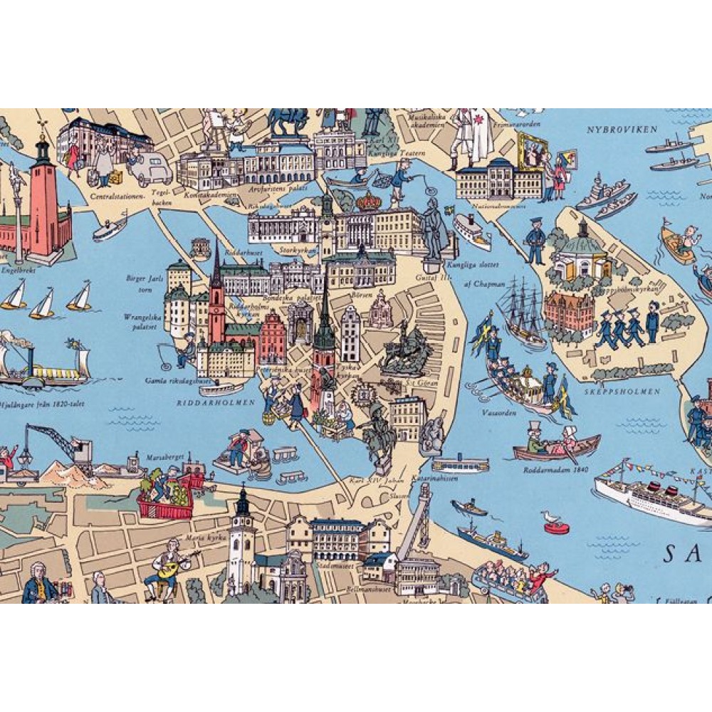 Karta Stockholm Historisk 1252-1952 plansch 70x50